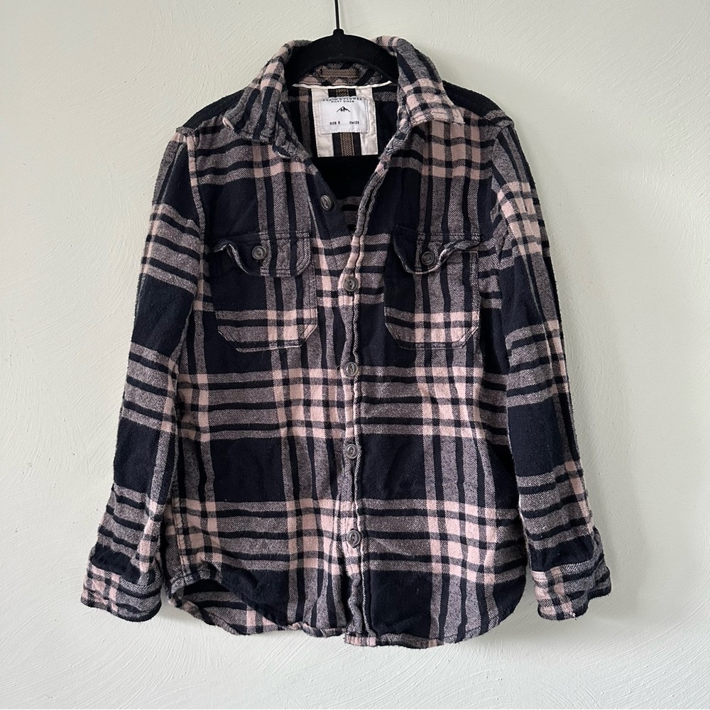 Denim & Flower Ricky Singh Black and Orange Plaid Button Down Flannel